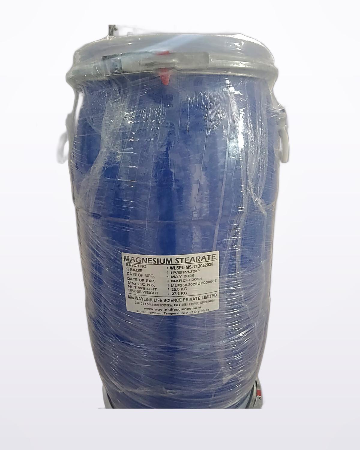 Magnesium Stearate — 25 kg HDPE drum, IP/BP/USP grade