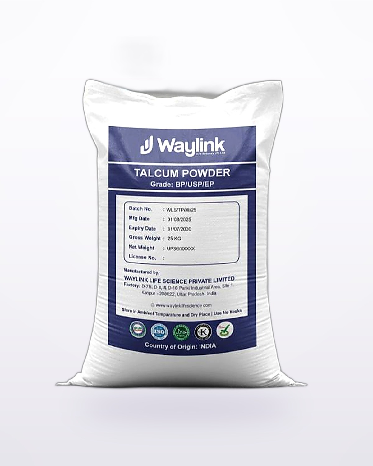 Purified Talcum Powder — 25 kg bag, BP/USP/EP grade